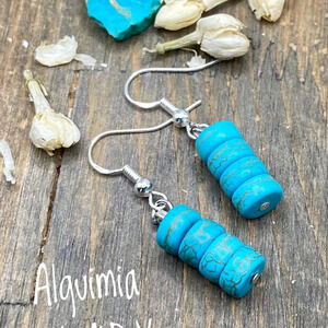 Silver turquoise statement drops earrings